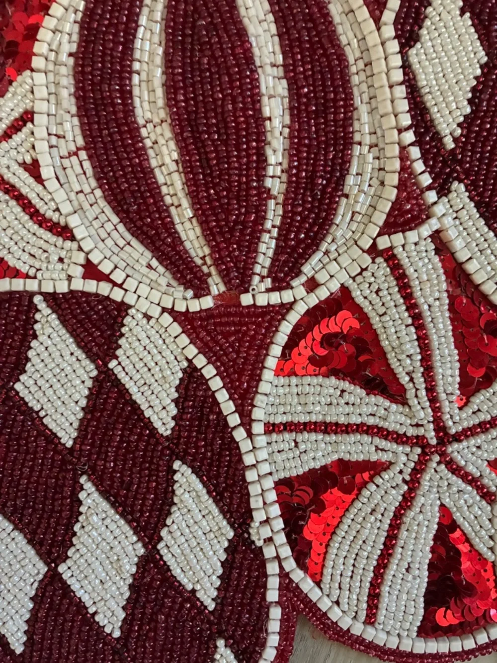 Pier 1 Peppermint Candy Beaded Table Runner Christmas Holiday Decor Red White